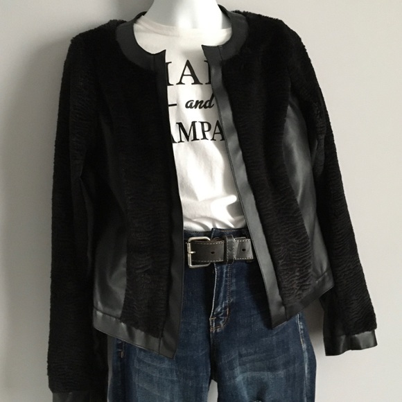 Black faux leather Sherpa jacket - Picture 2 of 5
